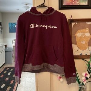 Champion Maroon Pullover Hoodie with Gray Trim